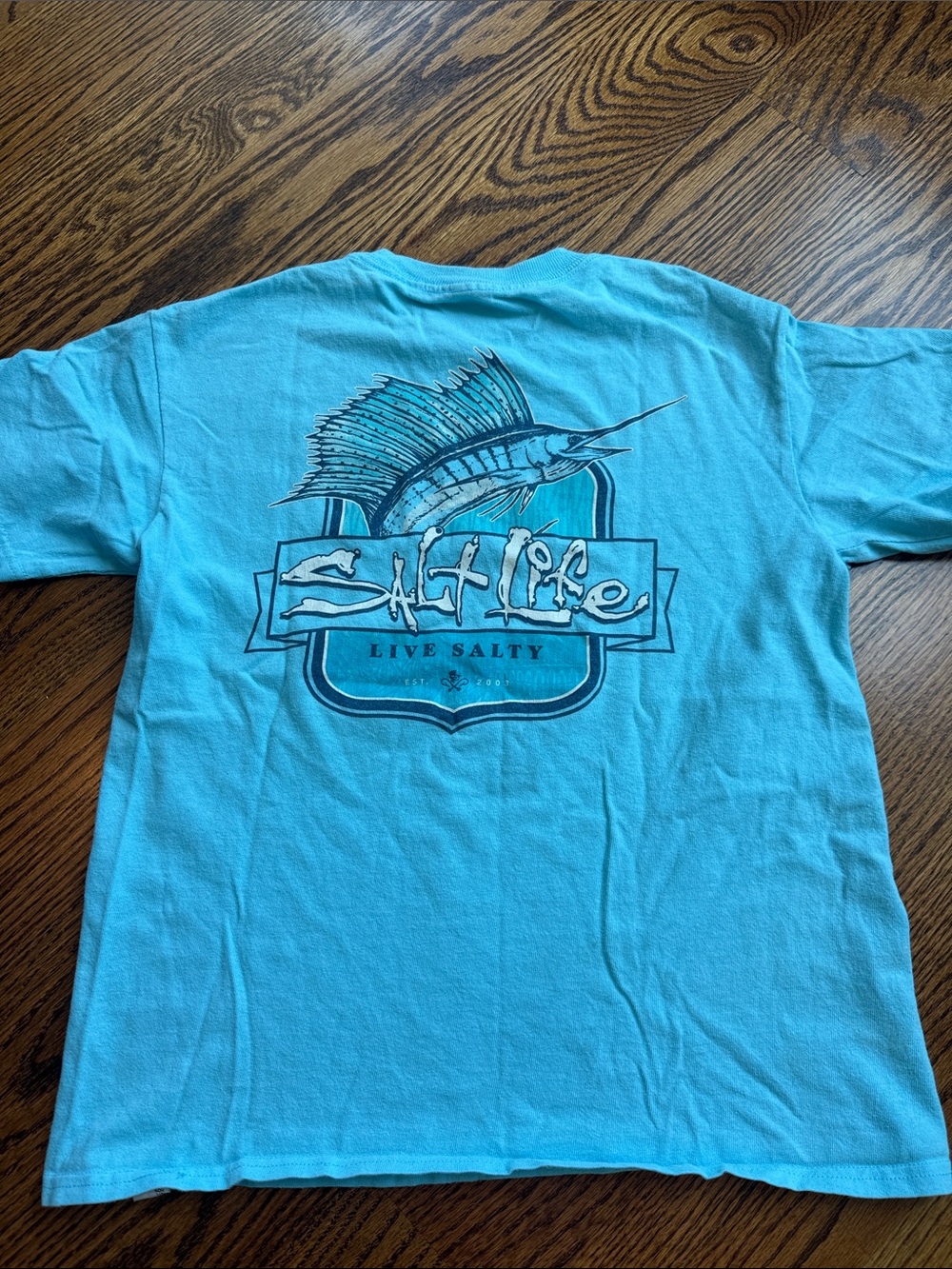 Salt Life Boys Short Sleeve Tee - Aqua Blue Fishing Shirt Medium and